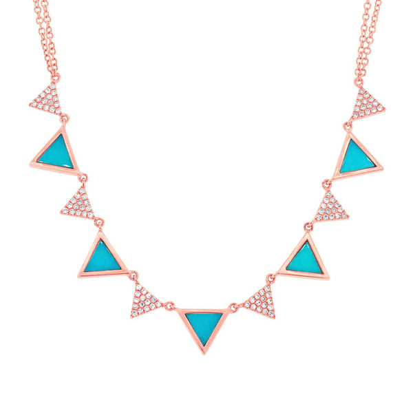 14 Karat white gold multi triangle necklace with diamonds & Turquoise