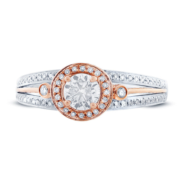 14 karat engagement ring with round halo