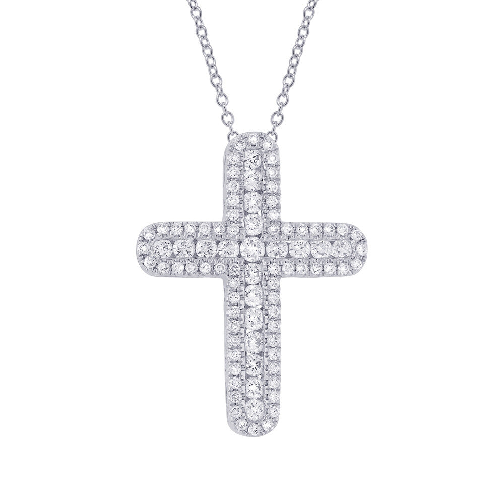14 Karat white cross  necklace with diamonds