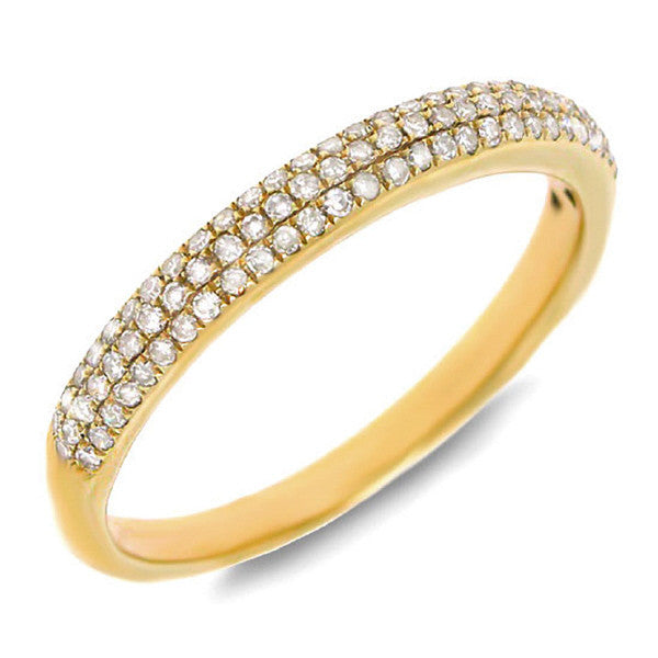 14 Karat white gold wedding band with three row micro pavet diamonds