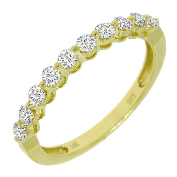 14 Karat white gold shared prong wedding band with round diamonds