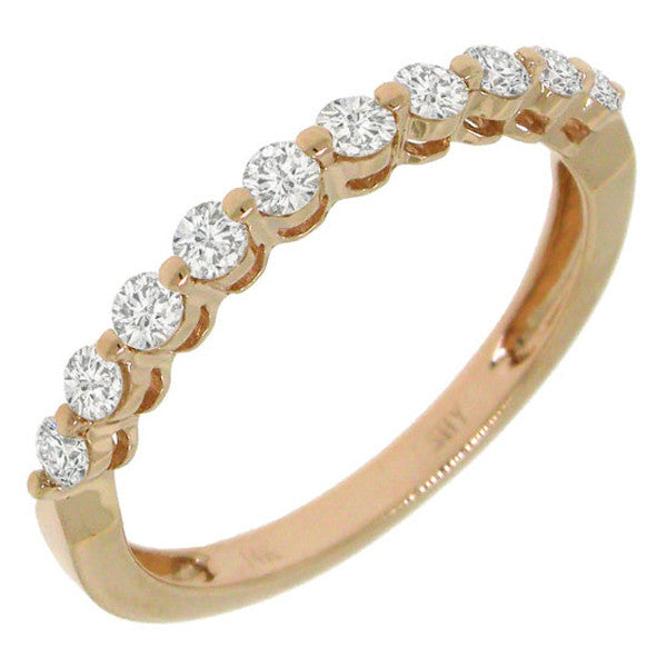 14 Karat white gold shared prong wedding band with round diamonds