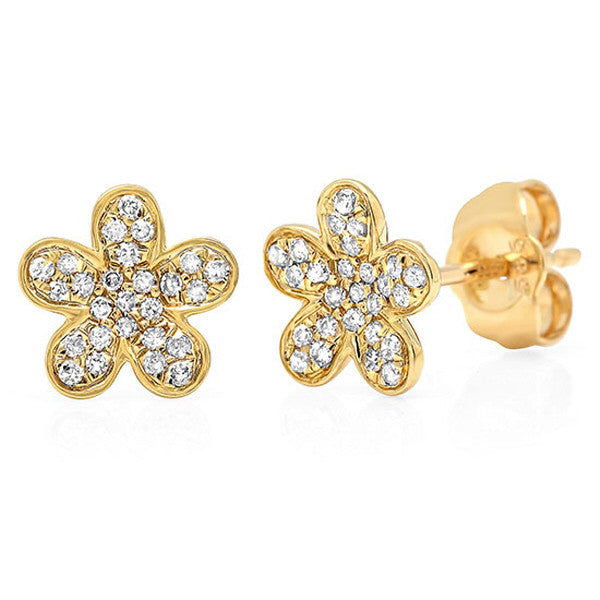 14 Karat yellow gold flower earrings with diamonds