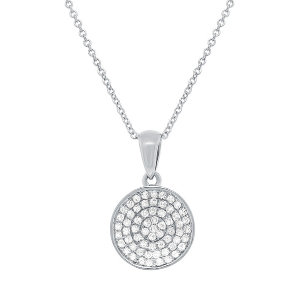 14 Karat gold button circle pendant with diamonds & chain. Available in rose & yellow gold