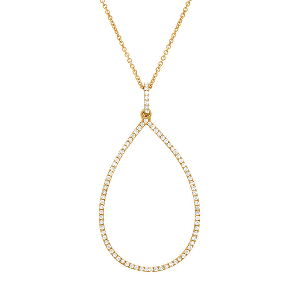 14 Karat gold pear shape pendant with diamonds & chain. Available in rose & yellow gold