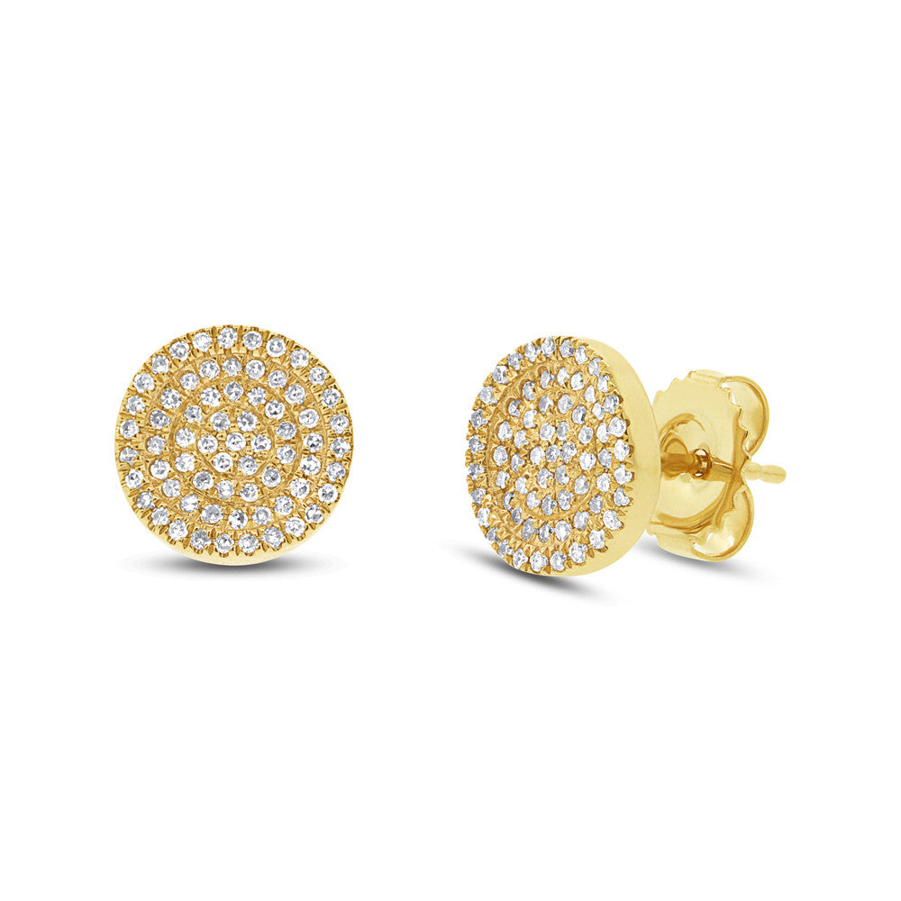 14 Karat gold button circle earrings with diamonds