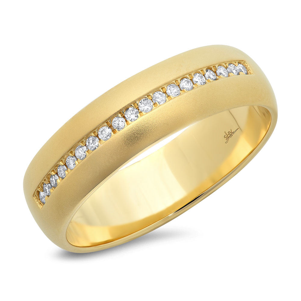 14 karat yellow gold man's ring with white diamonds.