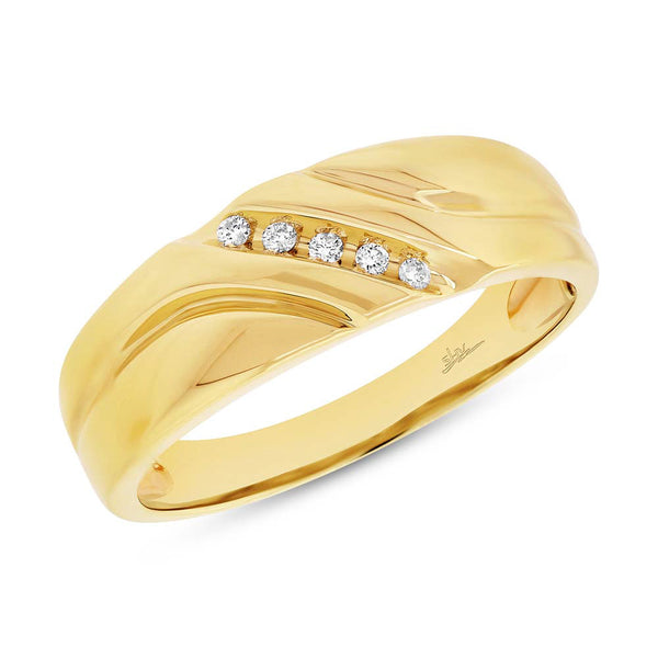 14 karat yellow gold man's ring with white diamonds set horizontally