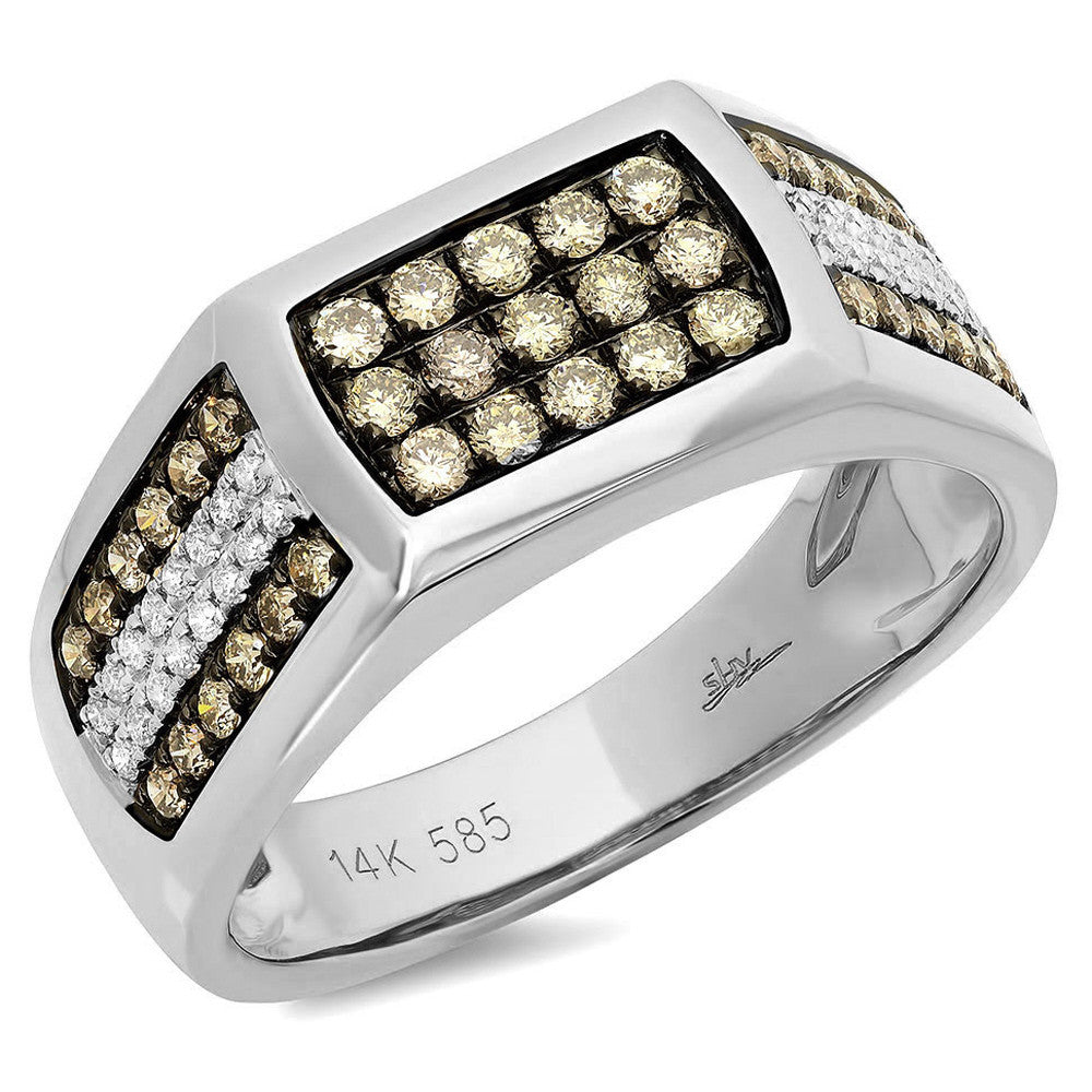 14 karat man's ring with white and champagne diamonds