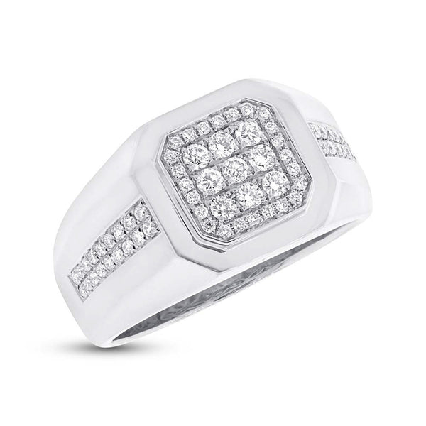 14 karat man's ring with white diamonds classic square face up