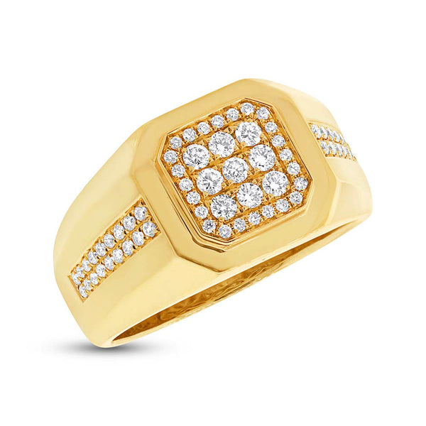 14 karat man's ring with white diamonds classic square face up