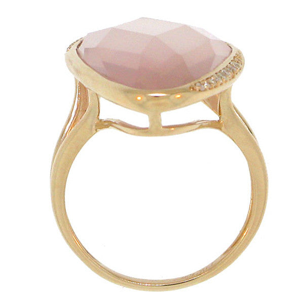 14k Yellow Gold Ring with rose quartz and diamonds