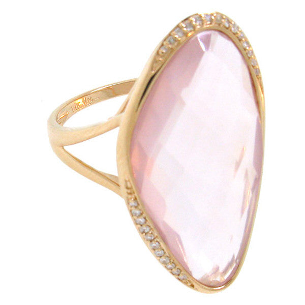 14k Yellow Gold Ring with rose quartz and diamonds