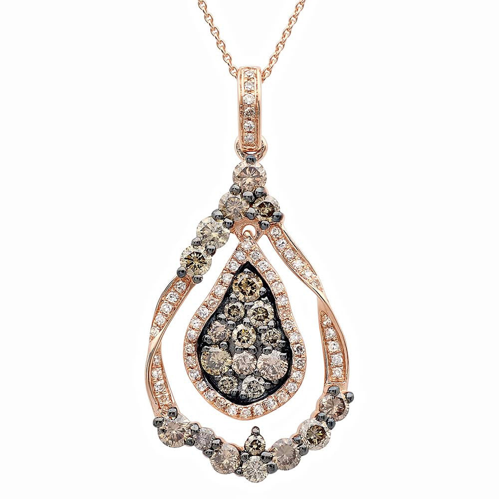 14 Karat gold Vintage design pendant with round diamonds & chain. 