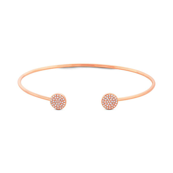Bangle cuff bracelet with pavet diamonds and rose gold. Available in white & yellow gold