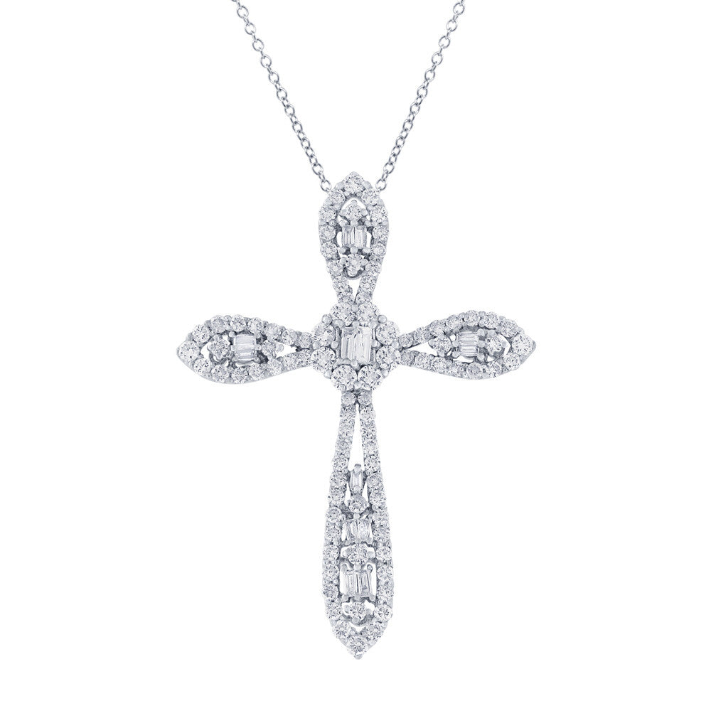 18  Karat white unique cross  necklace with diamonds