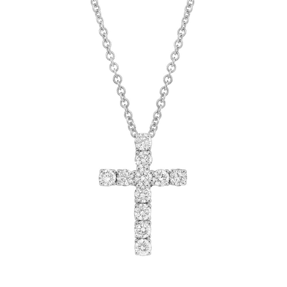 18  Karat white classic cross  necklace with diamonds