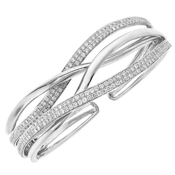 Bangle bracelet  cuff with pavet diamonds in white gold. Also available yellow & rose gold.