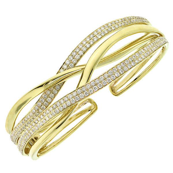 Bangle bracelet  cuff with pavet diamonds in white gold. Also available yellow & rose gold.