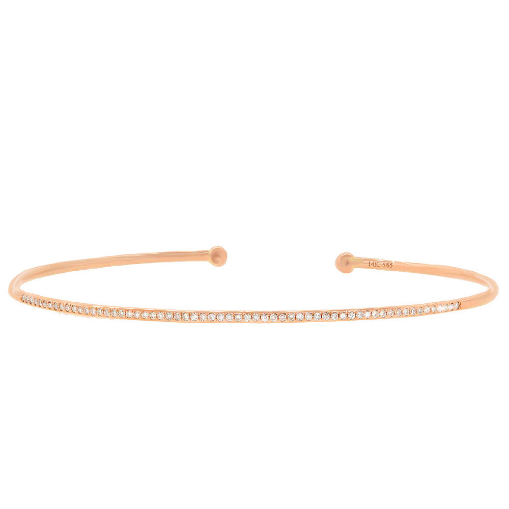 Bangle cuff bracelet with pavet diamonds and rose gold. Available in white & yellow gold