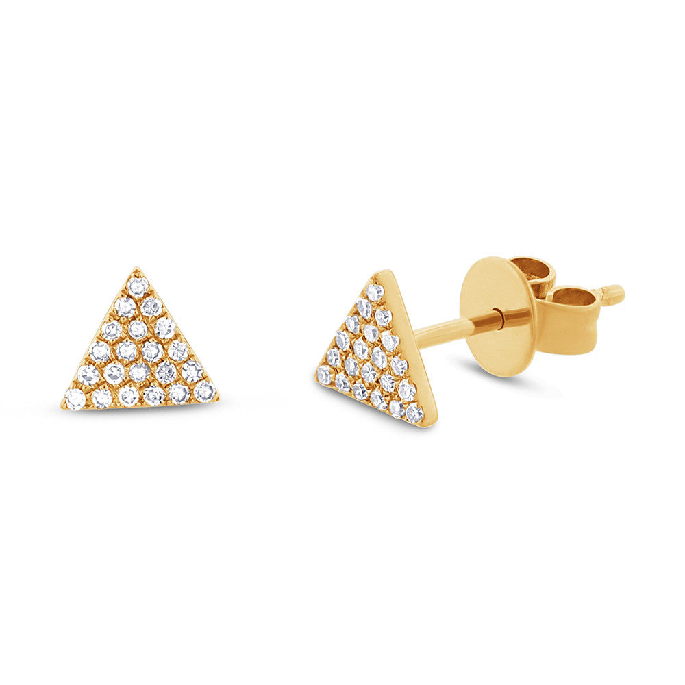14 Karat yellow gold triangle stud earrings with diamonds