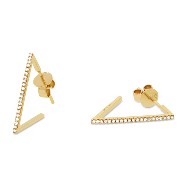 14 Karat yellow gold triangle hoops earrings with diamonds