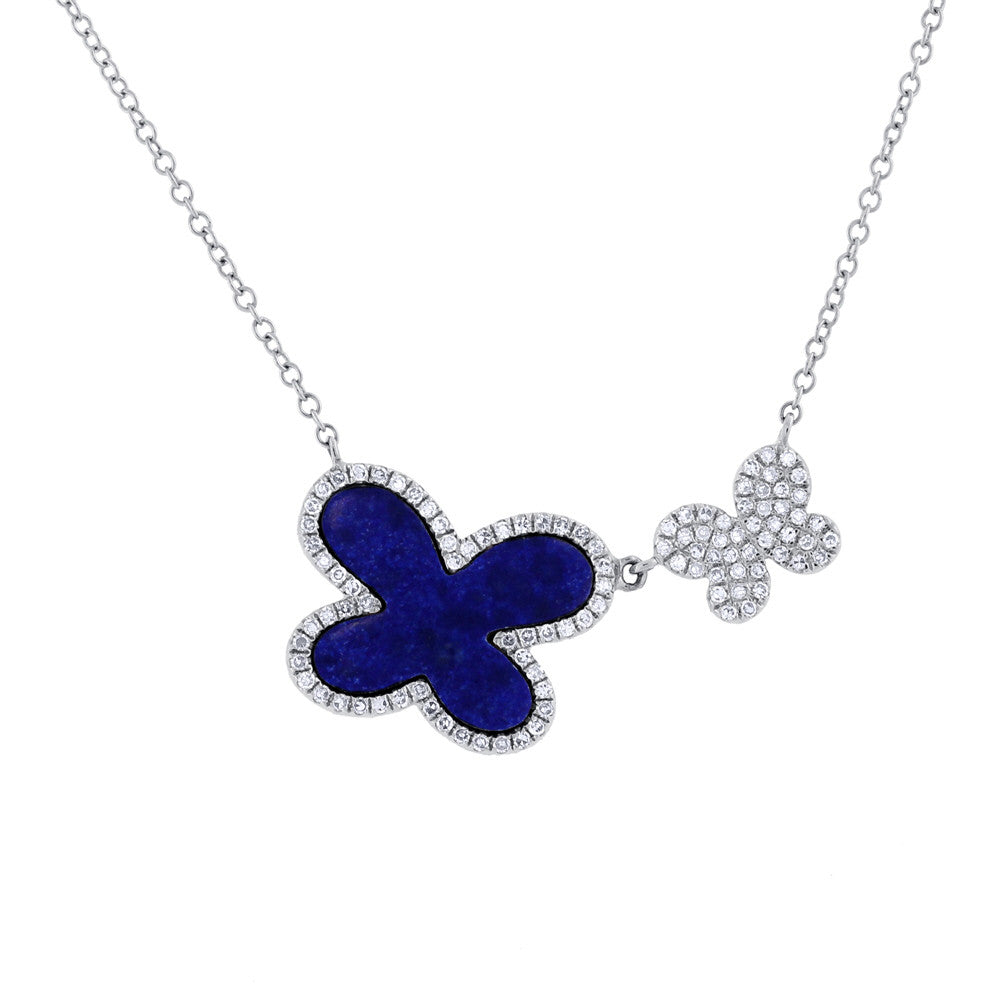 14 Karat white gold butterfly necklace with diamonds & Lapis