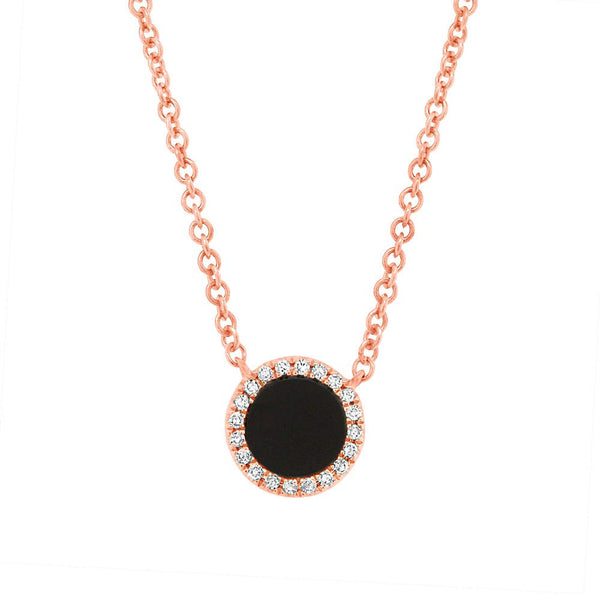 14 Karat rose gold necklace with diamonds & onyx